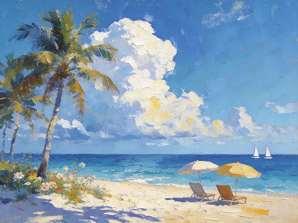 Beachside Bliss, Seashore Beach Painting, Small Oil Paintings, Original Landscape Paintings, Buy Painting Online, Hand Painted Canvas Art, Heavy Texture Artwork-Silvia Home Craft