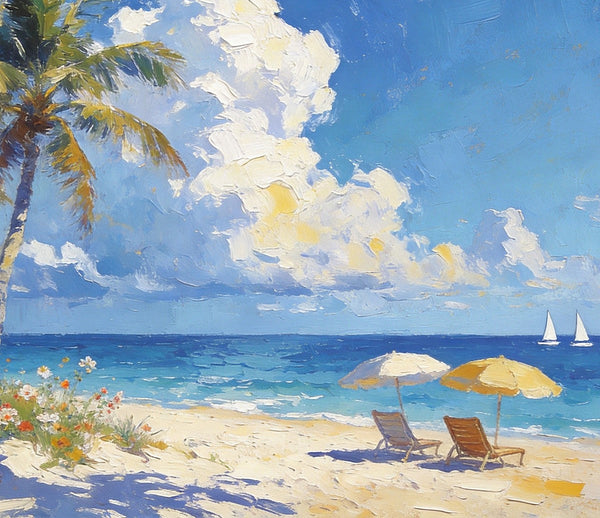 Beachside Bliss, Seashore Beach Painting, Small Oil Paintings, Original Landscape Paintings, Buy Painting Online, Hand Painted Canvas Art, Heavy Texture Artwork-Silvia Home Craft