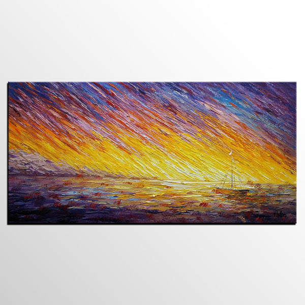 Custom Extra Large Painting, Sail Boat Landscape Painting, Abstract Landscape Paintings-Silvia Home Craft