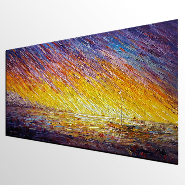 Custom Extra Large Painting, Sail Boat Landscape Painting, Abstract Landscape Paintings-Silvia Home Craft