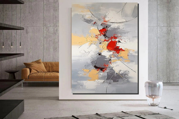 Large Canvas Painting for Office, Simple Modern Acrylic Paintings, Dining Room Canvas Painting, Contemporary Modern Artwork-Silvia Home Craft