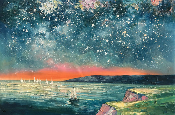 Heavy Texture Painting, Landscape Oil Painting, Starry Night Sky Painting, Custom Large Canvas Painting-Silvia Home Craft