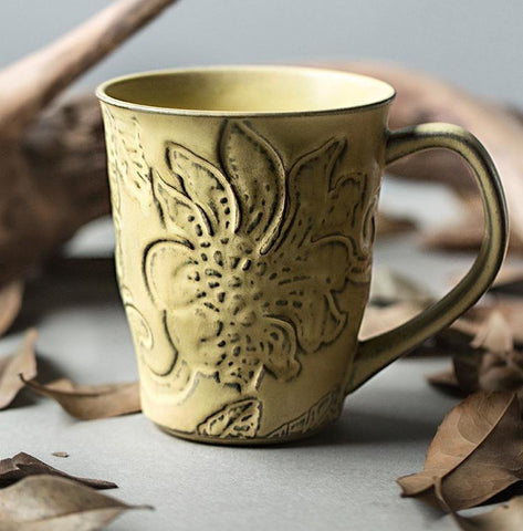 Yellow Ceramic Coffee Mug, Anniversary Gifts, Stoneware Coffee Mugs, Handmade Pottery Coffee Mug, Large Capacity Coffee Cups-Silvia Home Craft