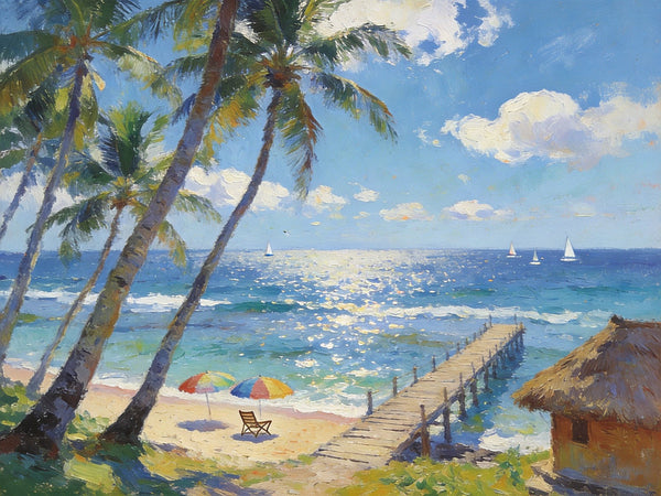 Tropical Beach Dream, Seashore Beach Paintings, Small Wall Art Paintings, Hand Painted Canvas Art, Small Oil Paintings, Landscape Canvas Paintings, Original Canvas Paintings-Silvia Home Craft