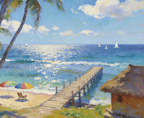 Tropical Beach Dream, Seashore Beach Paintings, Small Wall Art Paintings, Hand Painted Canvas Art, Small Oil Paintings, Landscape Canvas Paintings, Original Canvas Paintings-Silvia Home Craft