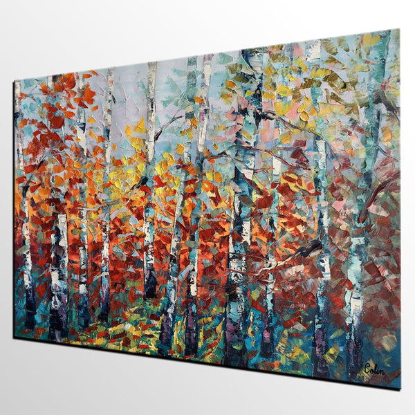 Landscape Painting, Autumn Forest Tree Painting, Canvas Wall Art, Custom Extra Large Art, Abstract Oil Painting, Original Painting