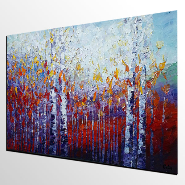 Custom Canvas Art, Autumn Tree Painting, Abstract Landscape Painting, Canvas Painting-Silvia Home Craft