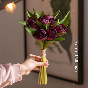 Purple Tulip Flowers, Bedroom Flower Arrangement Ideas, Spring Artificial Floral for Dining Room Table, Simple Modern Floral Arrangement Ideas for Home Decoration-Silvia Home Craft