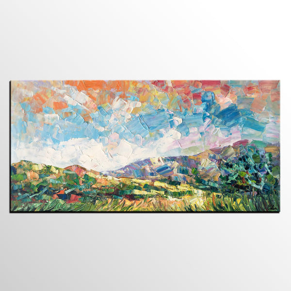 Spring Mountain Landscape Painting, Custom Extra Large Painting, Canvas Artwork, Original Artwork