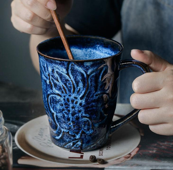 Brown Ceramic Coffee Mug, Large Capacity Coffee Cups, Anniversary Gifts, Stoneware Coffee Mugs, Handmade Pottery Coffee Mug-Silvia Home Craft