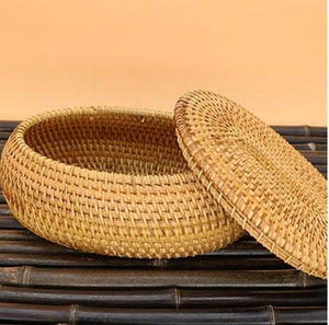 Storage Basket for Kitchen, Small Rattan Storage Basket, Round Storage Basket with Lid, Pantry Storage Ideas-Silvia Home Craft