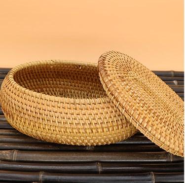 Storage Basket for Kitchen, Small Rattan Storage Basket, Round Storage Basket with Lid, Pantry Storage Ideas-Silvia Home Craft