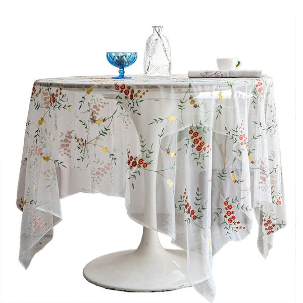Spring Flower Rectangular Tablecloth for Oval Table, Extra Large Lace Tablecloths, Lace Embroidered Table Covers, Rectangular Table Covers for Coffee Table-Silvia Home Craft