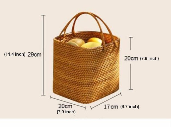Woven Rattan Storage Basket with Handle, Storage Basket for Picnic, Fruit Storage Basket, Kitchen Storage Basekt-Silvia Home Craft