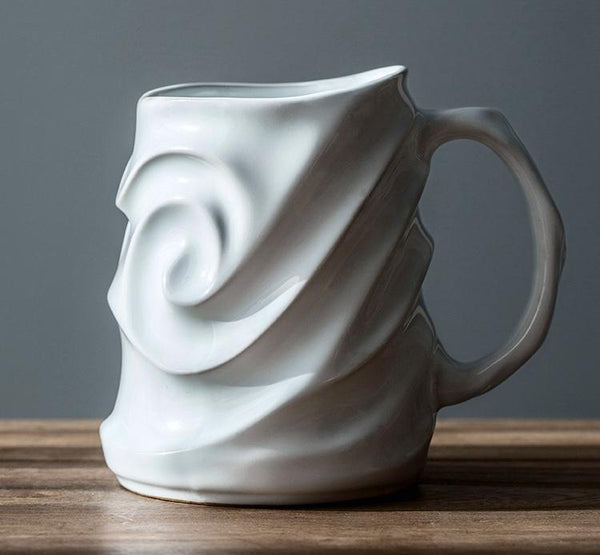 Stoneware Coffee Mugs, White Ceramic Coffee Mug, Large Capacity Coffee Cups, Birthday Gifts, Handmade Pottery Coffee Mug-Silvia Home Craft