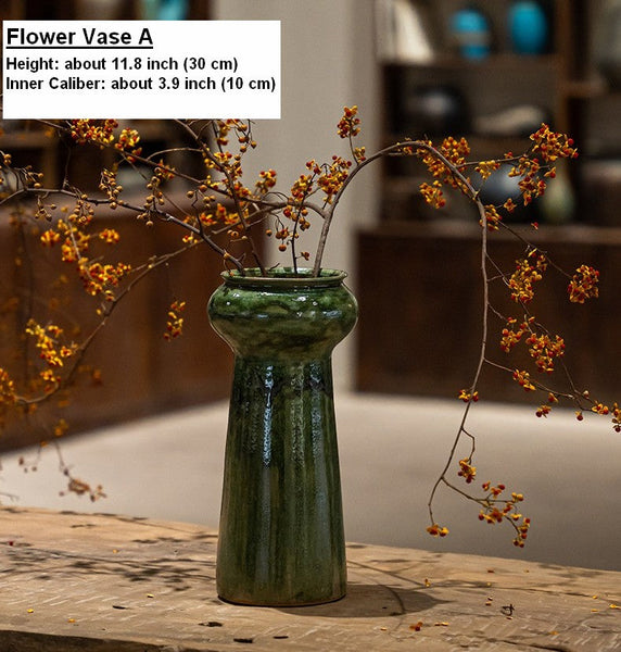 Porcelain Flower Vases, Ceramic Bouquet Vases, Green Flower Vases on Table, Dining Table Centerpiece, Handmade Water Holding Flower Vase-Silvia Home Craft
