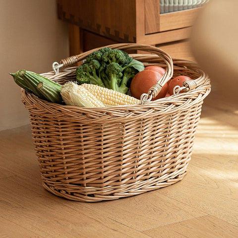 Kitchen Storage Baskets, Small Picnic Food Basket with Handle, Natural Hand-woven Wicker Storage Basket, Willow Weaving Baskets for Vegetable, Natural Fruit Basket-Silvia Home Craft
