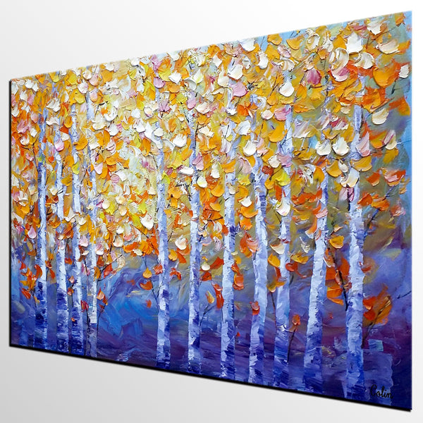 Autumn Landscape Paintings, Tree Painting, Modern Landscape Painting, Custom Art, Canvas Painting for Living Room-Silvia Home Craft