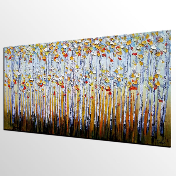 Abstract Landscape Paintings, Custom Original Oil Painting, Palette Knife Painting, Autumn Tree Paintings, Landscape Paintings for Bedroom