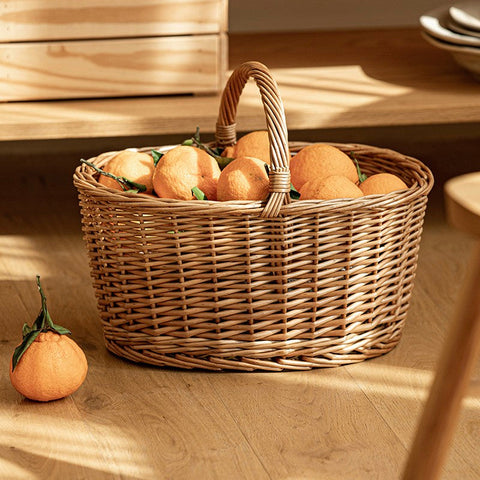 Small Picnic Storage Basket with Handle, Hand-woven Wicker Storage Basket, Willow Weaving Baskets for Vegetable, Natural Fruit Basket, Kitchen Storage Baskets-Silvia Home Craft