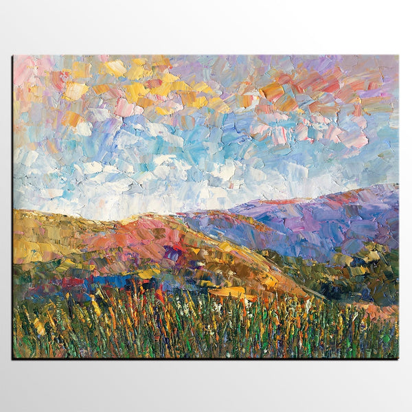 Custom Large Wall Art, Mountain Landscape Canvas Art, Abstract Landscape Painting, Rustic Wall Art, Original Artwork-Silvia Home Craft