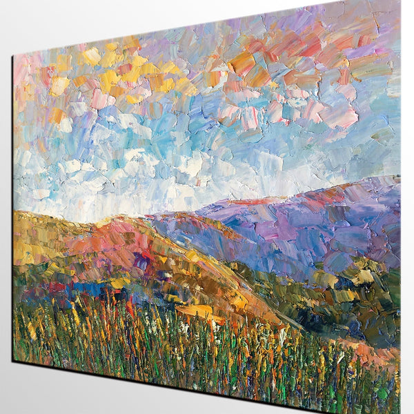 Custom Large Wall Art, Mountain Landscape Canvas Art, Abstract Landscape Painting, Rustic Wall Art, Original Artwork-Silvia Home Craft