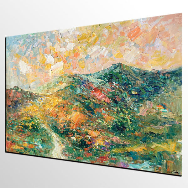 Large Oil Painting, Autumn Mountain Landscape Painting, Custom Abstract Painting, Heavy Texture Painting