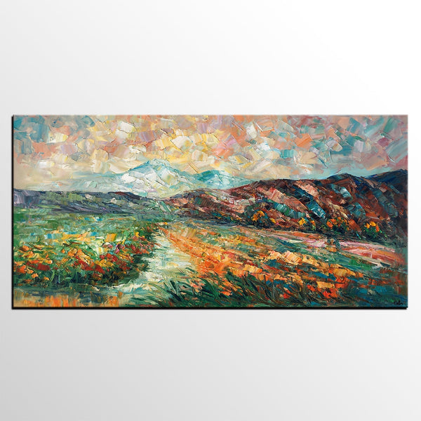 Custom Extra Large Art, Mountain and River Landscape Painting, Canvas Artwork, Original Artwork-Silvia Home Craft
