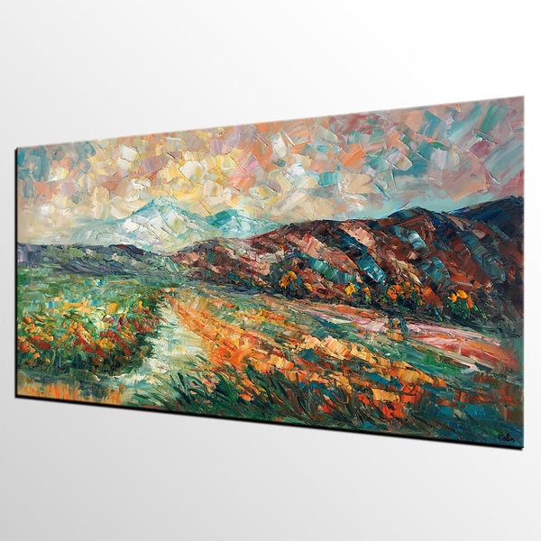 Custom Extra Large Art, Mountain and River Landscape Painting, Canvas Artwork, Original Artwork-Silvia Home Craft