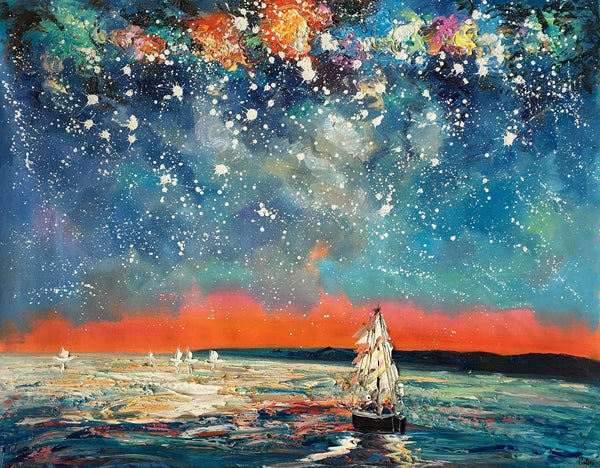 Landscape Painting, Starry Night Sky, Abstract Painting, Canvas Art, Custom Extra Large Canvas Painting