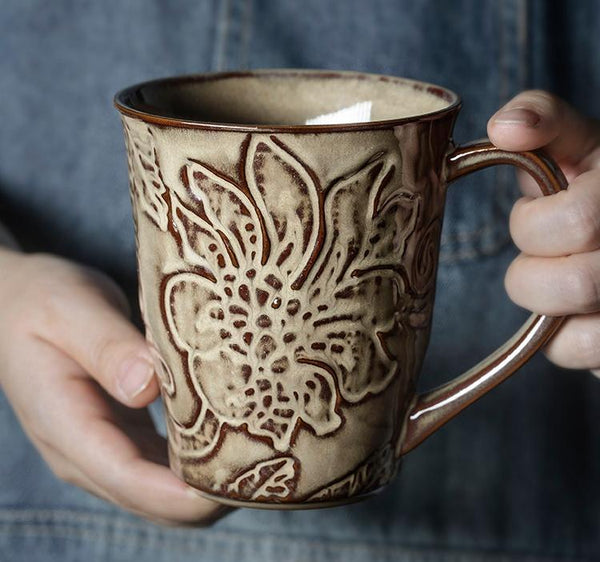 Green Ceramic Coffee Mug, Birthday Gifts, Stoneware Coffee Mugs, Handmade Pottery Coffee Mug, Large Capacity Coffee Cups-Silvia Home Craft