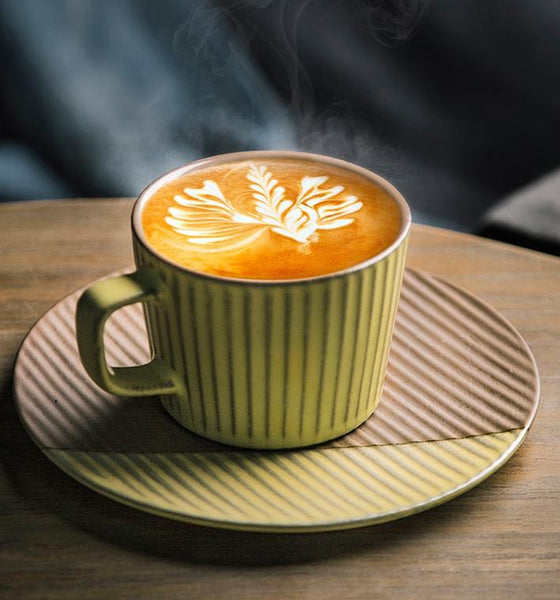 Coffee Cup and Saucer Set, Pottery Coffee Cups, Cappuccino Coffee Mug, Ceramic Coffee Cups, Coffee Cup for Sale, Tea Cup, White / Green / Blue / Yellow-Silvia Home Craft