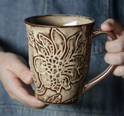 Brown Ceramic Coffee Mug, Large Capacity Coffee Cups, Anniversary Gifts, Stoneware Coffee Mugs, Handmade Pottery Coffee Mug-Silvia Home Craft