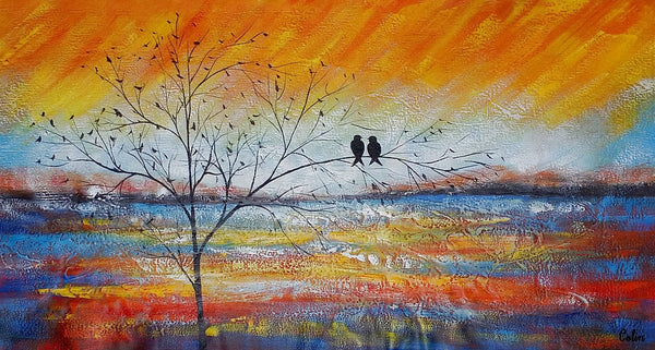 Acrylic Abstract Painting, Love Birds Painting, Living Room Wall Art Paintings, Custom Original Paintings, Acrylic Painting for Sale-Silvia Home Craft