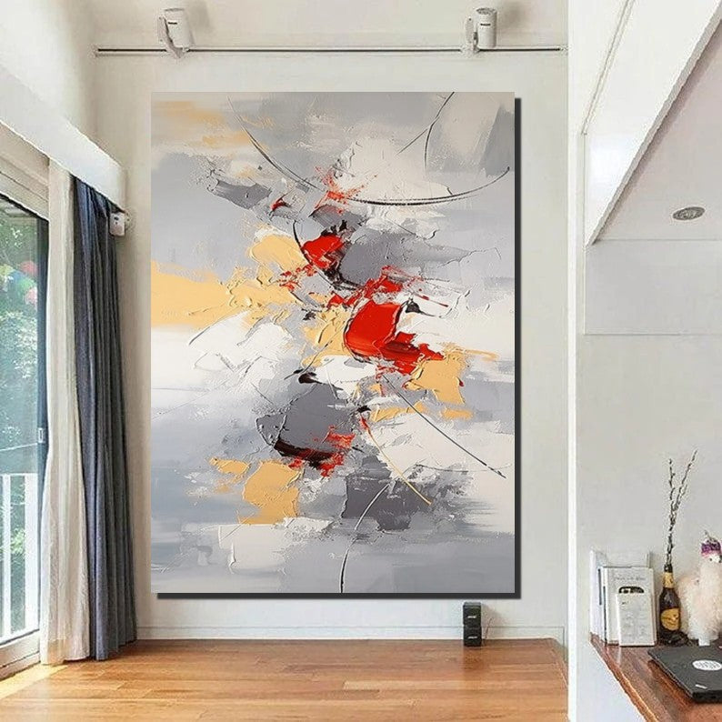 Large Canvas Painting for Office, Simple Modern Acrylic Paintings, Dining Room Canvas Painting, Contemporary Modern Artwork-Silvia Home Craft