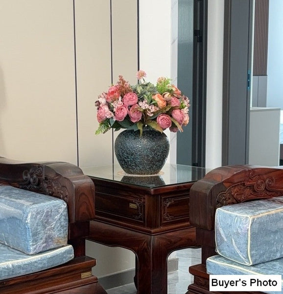 Large Bunch of Autumn Flowers Arrangement Interior Design, Unique Artificial Floral Arrangement for Dining Room, Peony Faux Silk Floral Bouquet Table Centerpiece-Silvia Home Craft