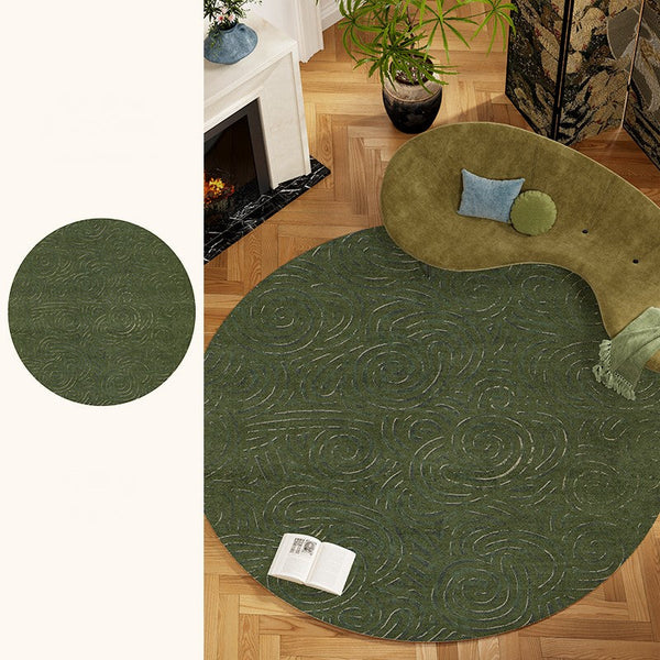 Bedroom Abstract Modern Area Rugs, Green Contemporary Modern Rugs, Geometric Round Rugs for Dining Room, Mid Century Round Modern Rugs under Chairs-Silvia Home Craft