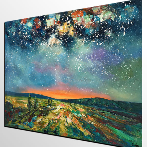 Heavy Texture Landscape Painting, Starry Night Sky, Custom Large Painting,Abstract Landscape Painting-Silvia Home Craft