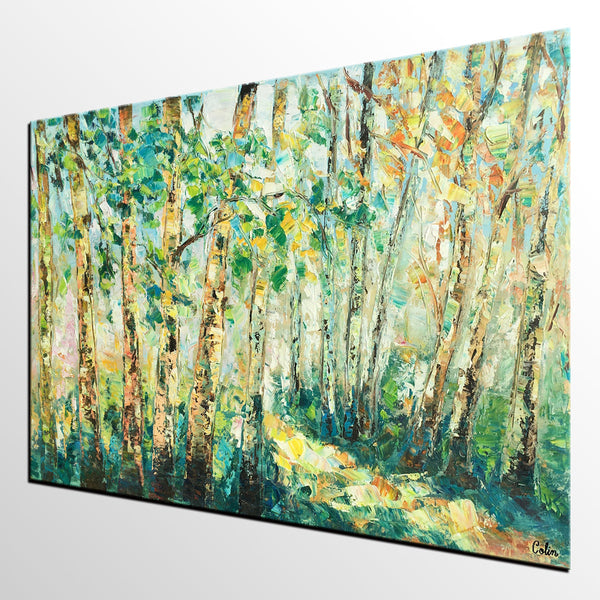Heavy Texture Landscape Painting, Autumn Tree Art, Impasto Art, Custom Original Painting