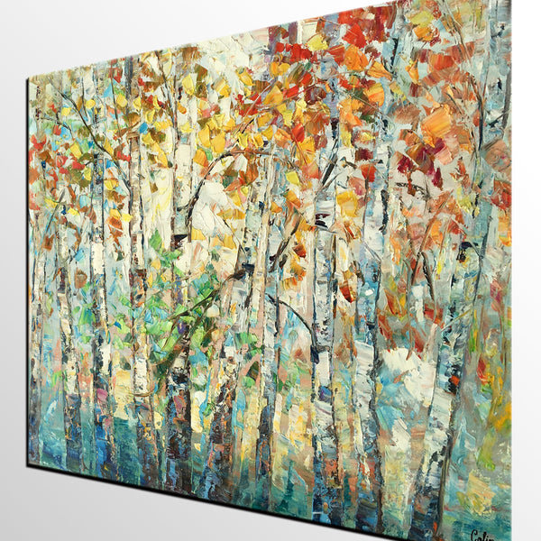 Autumn Tree Painting, Forest Tree Painting, Landscape Painting for Living Room, Buy Paintings Online, Custom Original Painting-Silvia Home Craft