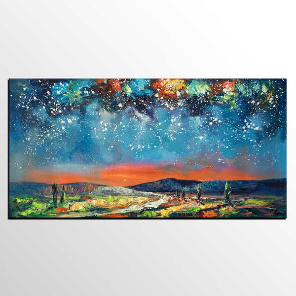 Canvas Painting for Bedroom, Starry Night Sky Painting, Custom Landscape Painting