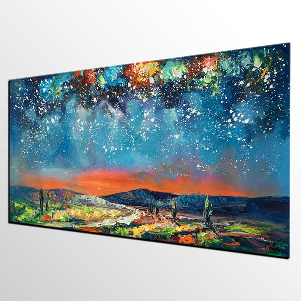 Canvas Painting for Bedroom, Starry Night Sky Painting, Custom Landscape Painting