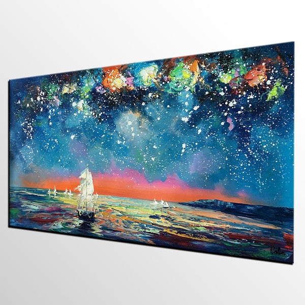 Impasto Artwork, Starry Night Sky Painting, Canvas Painting, Custom Extra Large Painting-Silvia Home Craft
