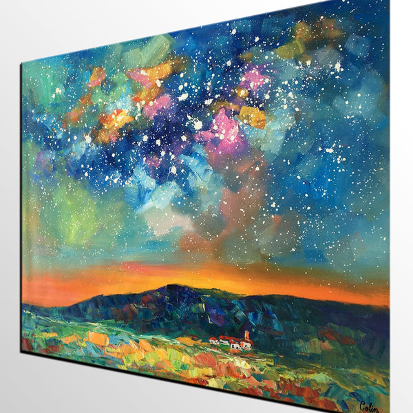 Heavy Texture Abstract Painting, Starry Night Sky, Landscape Painting, Custom Large Art-Silvia Home Craft