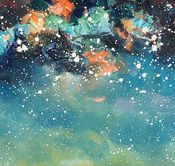 Abstract Landscape Oil Painting, Starry Night Sky Painting, Custom Large Canvas Painting, Heavy Texture Painting-Silvia Home Craft