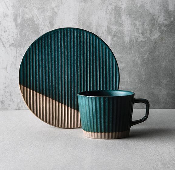 Coffee Cup and Saucer Set, Pottery Coffee Cups, Cappuccino Coffee Mug, Ceramic Coffee Cups, Coffee Cup for Sale, Tea Cup, White / Green / Blue / Yellow-Silvia Home Craft