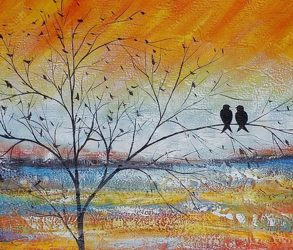 Acrylic Abstract Painting, Love Birds Painting, Living Room Wall Art Paintings, Custom Original Paintings, Acrylic Painting for Sale-Silvia Home Craft