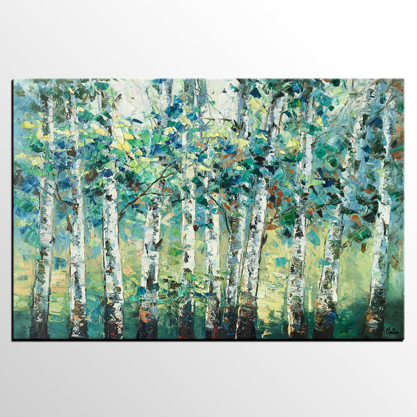 Heavy Texture Canvas Painting, Abstract Landscape Painting, Custom Canvas Painting, Autumn Birch Tree