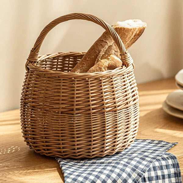 Storage Basket for Kitchen, Picnic Storage Basket with Handle, Hand-woven Wicker Storage Basket, Natural Fruit Basket, Willow Weaving Baskets for Vegetable-Silvia Home Craft