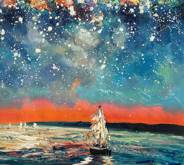 Landscape Painting, Starry Night Sky, Abstract Painting, Canvas Art, Custom Extra Large Canvas Painting